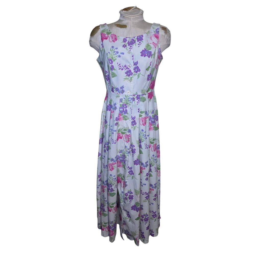 Vintage 1980s Chadwicks sleeveless cotton spandex floral print Maxi Dress Size 8